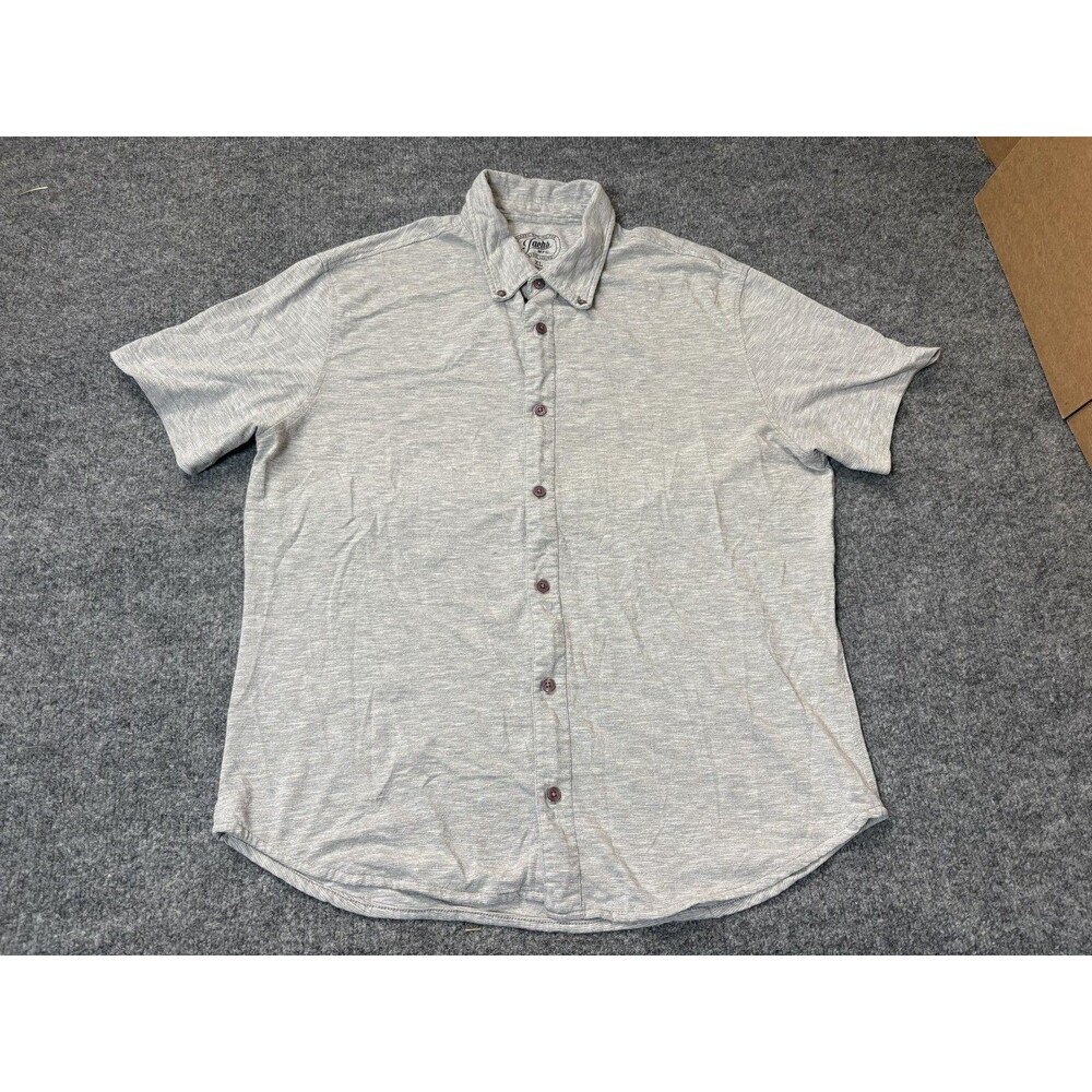 Jachs Shirt Mens XL Gray Short Sleeve Jersey Knit Button-Up Collared Casual